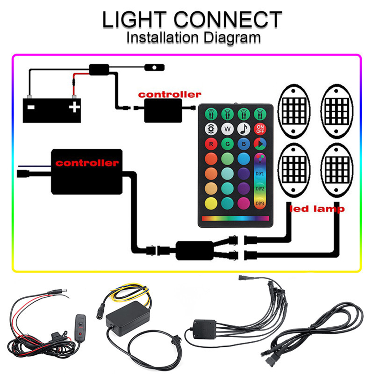 4PCS-12V-RGB-LED-Mini-Rock-Light-Under-Body-Lamp-Turn-Signal-Break-Voice-RF-Remote-Control-For-Car-M-1733556
