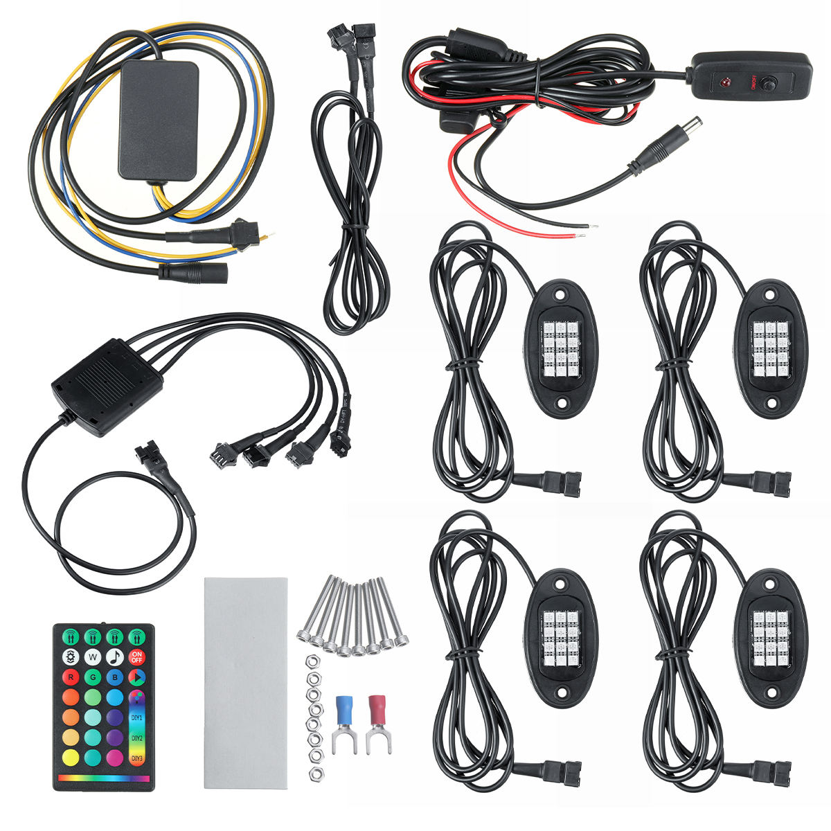 4PCS-12V-RGB-LED-Mini-Rock-Light-Under-Body-Lamp-Turn-Signal-Break-Voice-RF-Remote-Control-For-Car-M-1733556