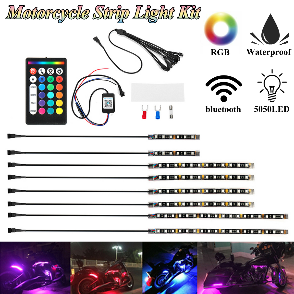 8PCS-Car-Motorcycle-ATV-Strip-RGB-LED-Remote-Under-Glow-Brake-Light-bluetooth-Kit-1777806