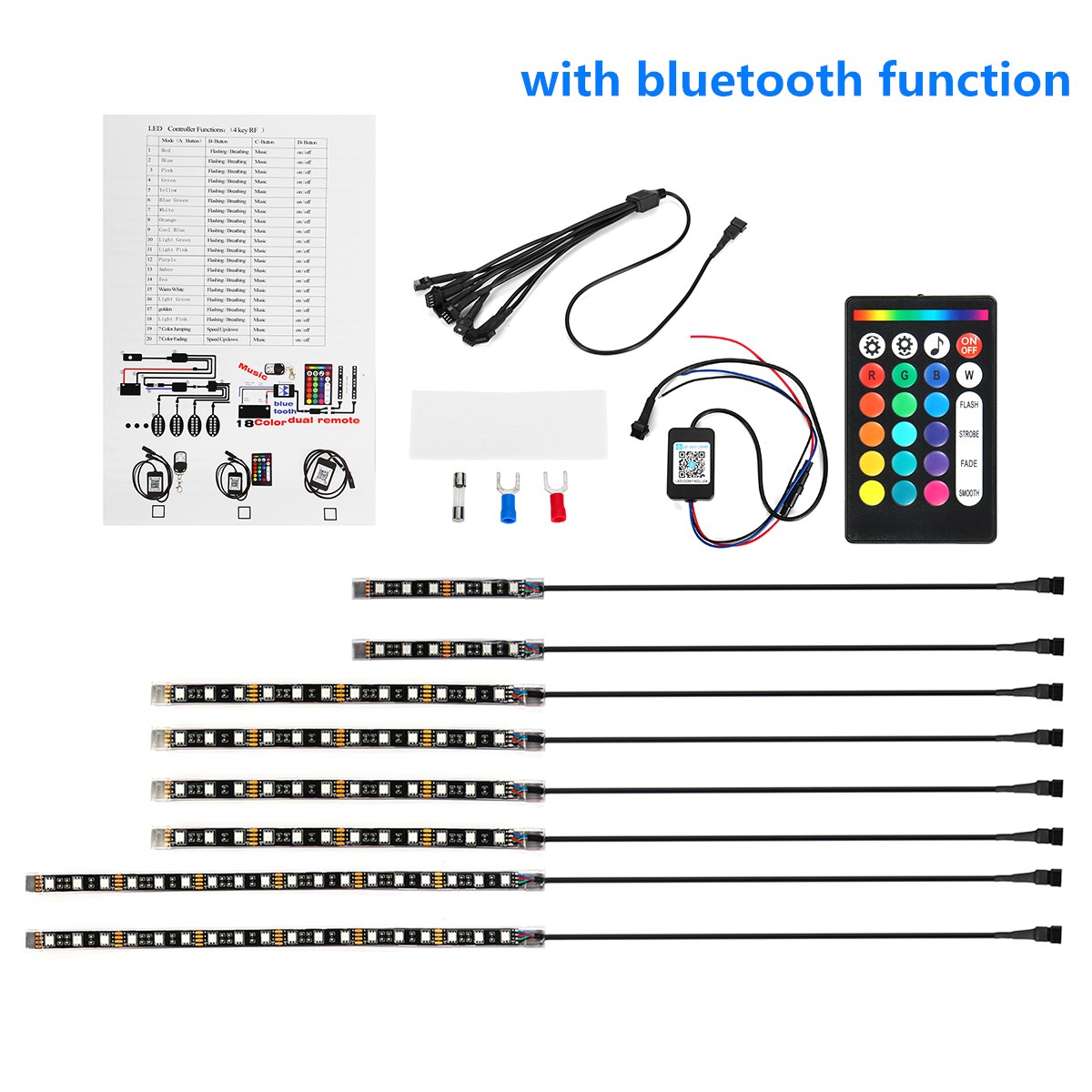 8PCS-Car-Motorcycle-ATV-Strip-RGB-LED-Remote-Under-Glow-Brake-Light-bluetooth-Kit-1777806
