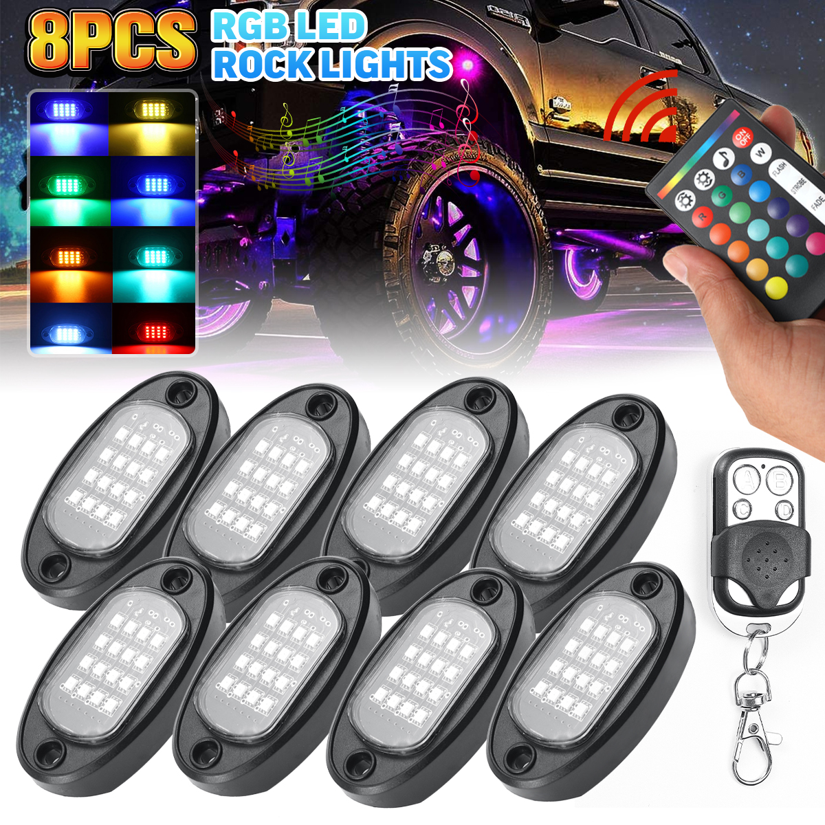 8PCS-Underglow-RGB-LED-Rock-Lights-Neon-8Pods-LED-Light-Off-Road-UTE-ATV-Boat-1725967