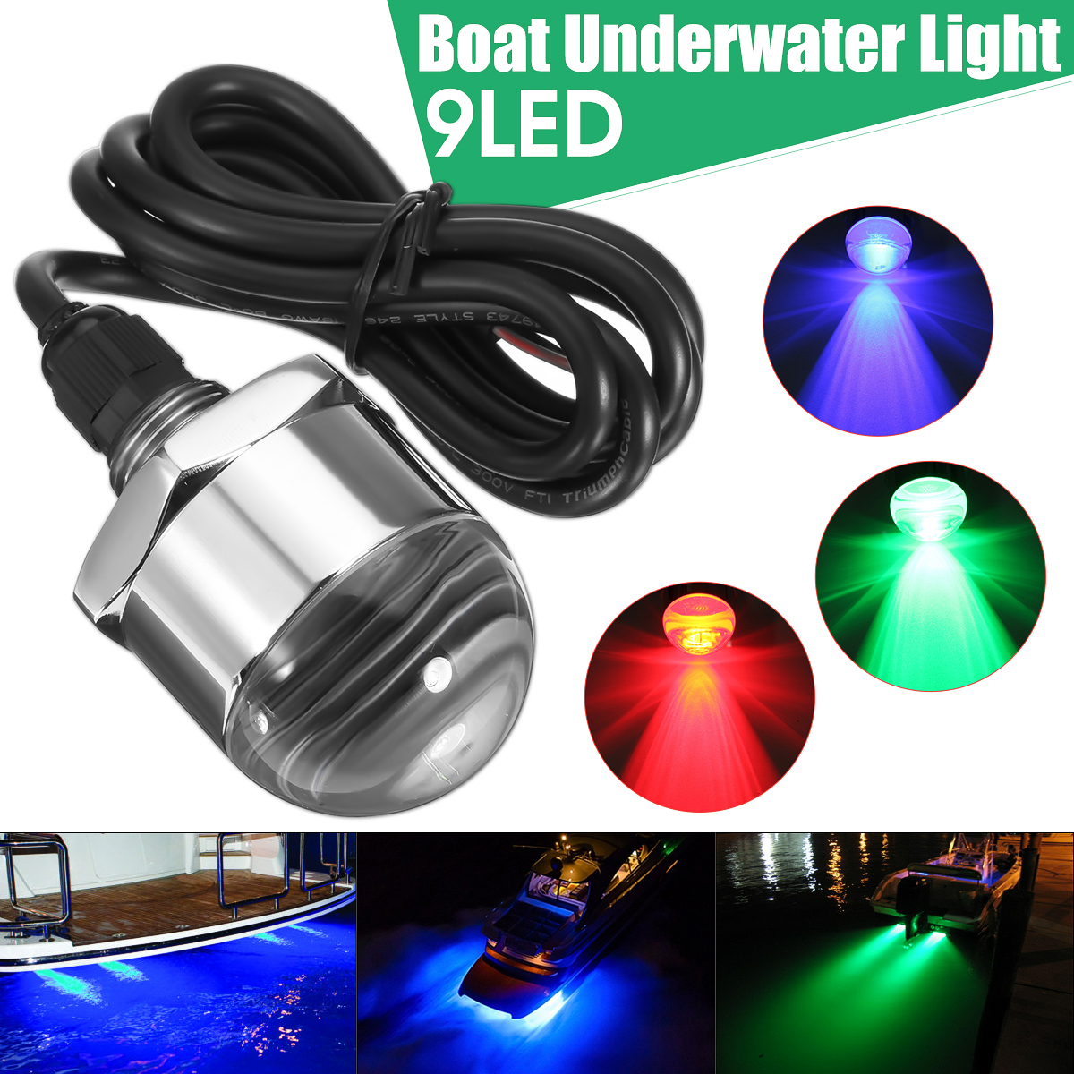 9W-12V-9-LED-12inch-IP68-Waterproof-Boat-Yacht-Light-NPT-MarineUnderwater-Lights-Steel-1260323