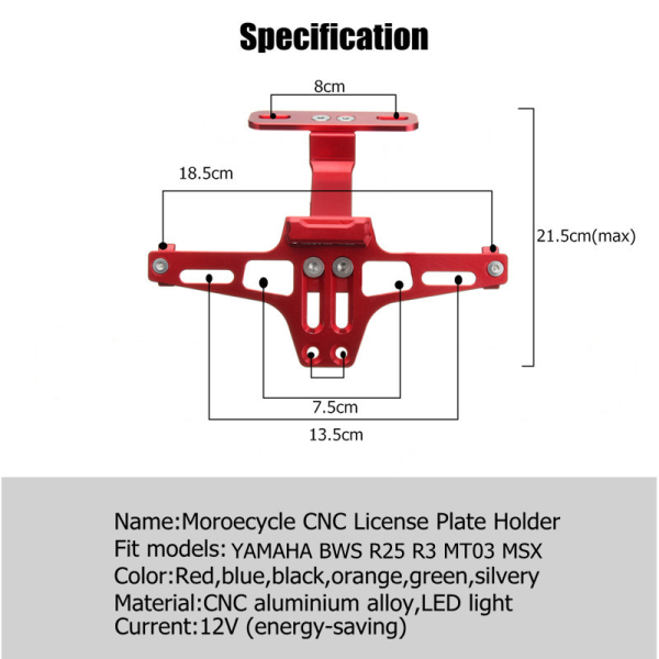 Motorcycle-License-Plate-Holder-Bracket-LED-Rear-Light-12V-CNC-Fender-For-YAMAHA-BWS-1140649