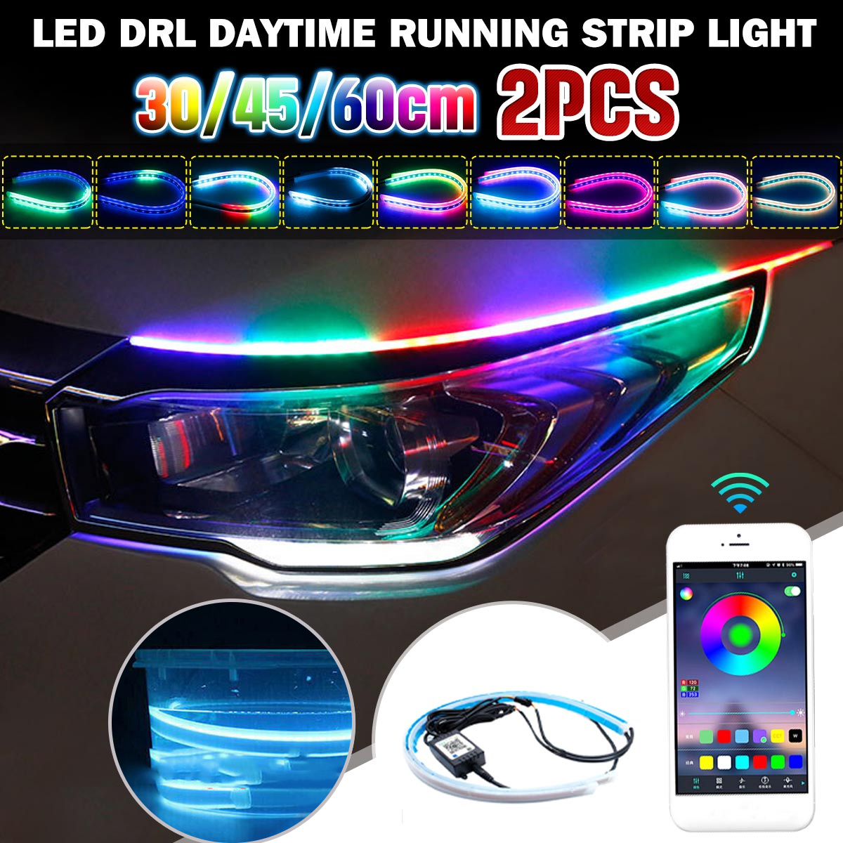 RGB-APP-Slim-Flexible-LED-DRL-Daytime-Running-Strip-Light-Headlight-Universal-1788846