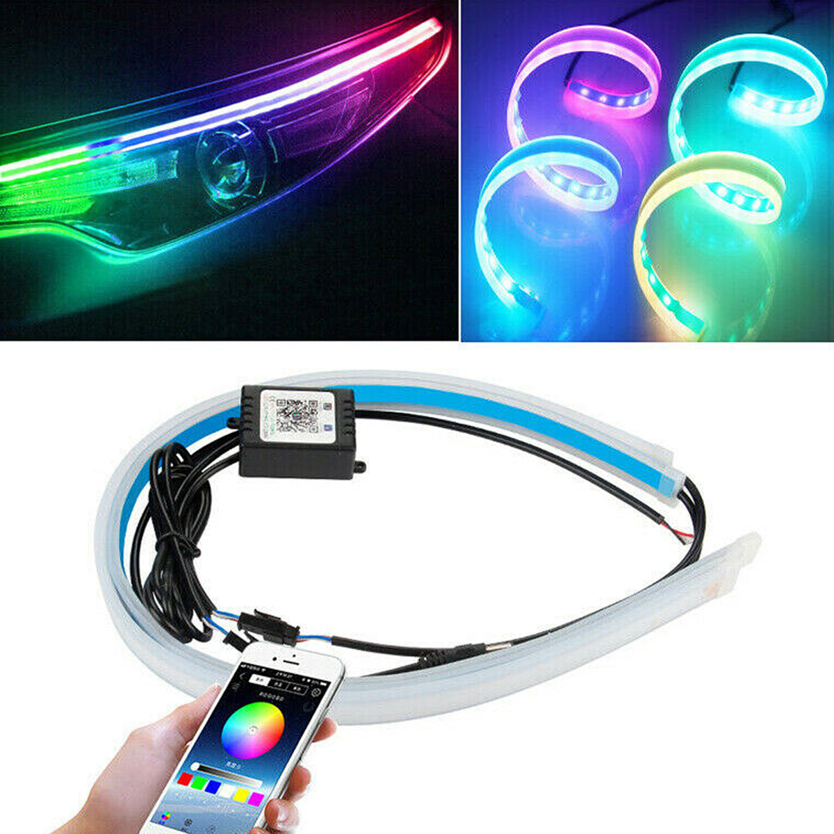 RGB-APP-Slim-Flexible-LED-DRL-Daytime-Running-Strip-Light-Headlight-Universal-1788846