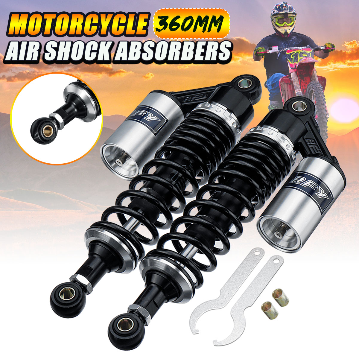 2-x-360mm-14-Round-Hole-Motorcycle-Rear-Shock-Absorber-Suspension-Universal-For-Honda-1546713