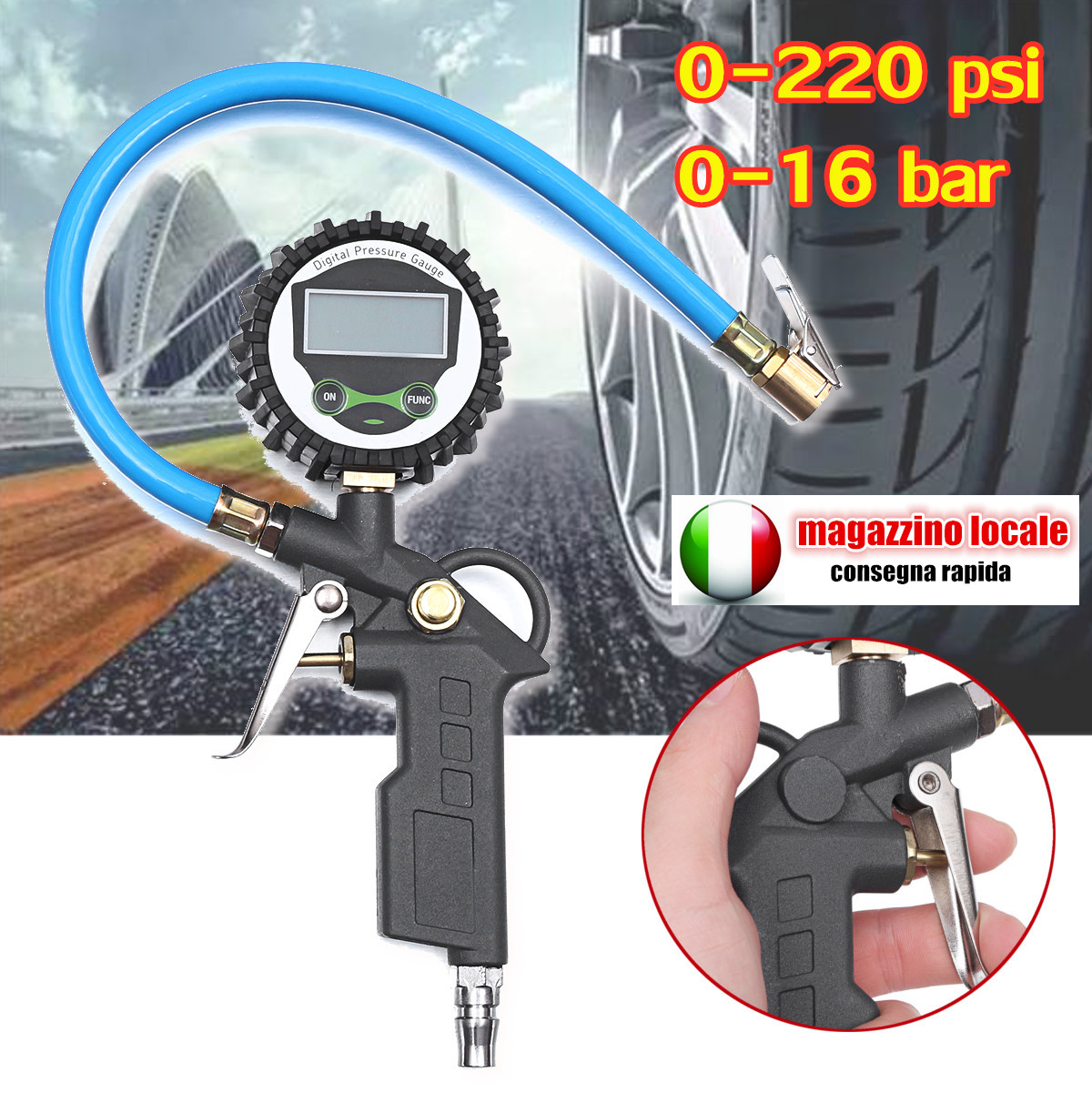 220PSI-16Bar-Digital-Tire-Inflator-Pressure-Gauge-Tester-Air-Chuck-Hose-1527565