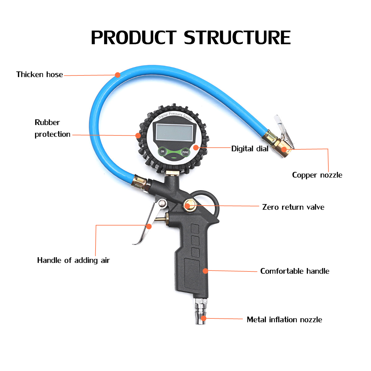 220PSI-16Bar-Digital-Tire-Inflator-Pressure-Gauge-Tester-Air-Chuck-Hose-1527565