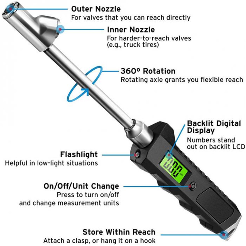 230PSI-Digital-Dual-Head-Valves-Pressure-Gauge-Air-Tire-Inflator-Swivel-Chuck-Compressor-Metal-With--1606125