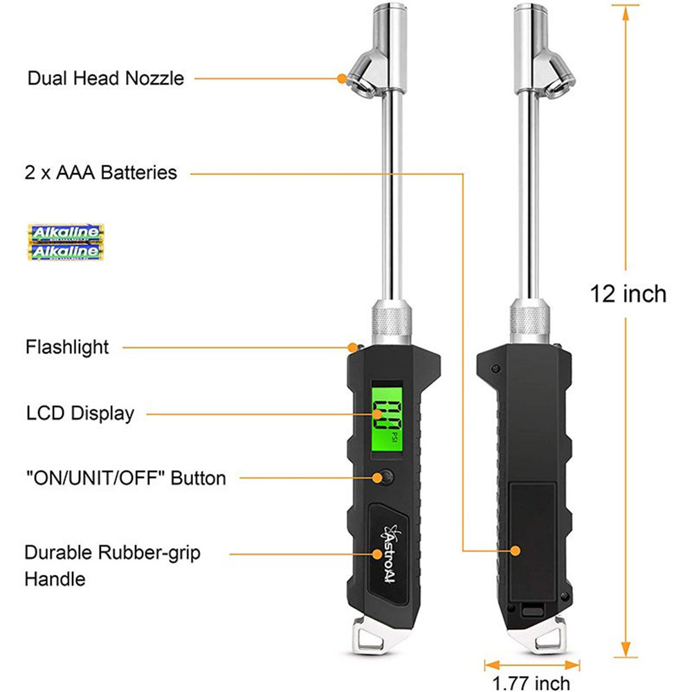 230PSI-Digital-Dual-Head-Valves-Pressure-Gauge-Air-Tire-Inflator-Swivel-Chuck-Compressor-Metal-With--1606125