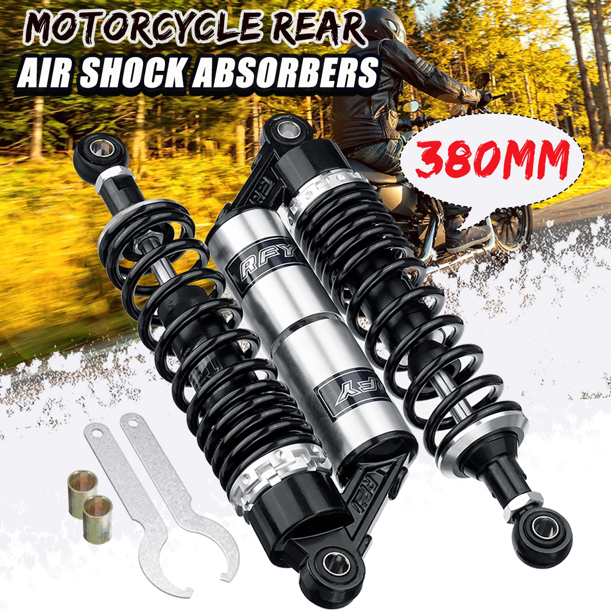 380mm-15quot-Round-Hole-Motorcycle-Rear-Air-Shock-Absorber-Suspension-For-Honda-Yamaha-Suzuki-1545949