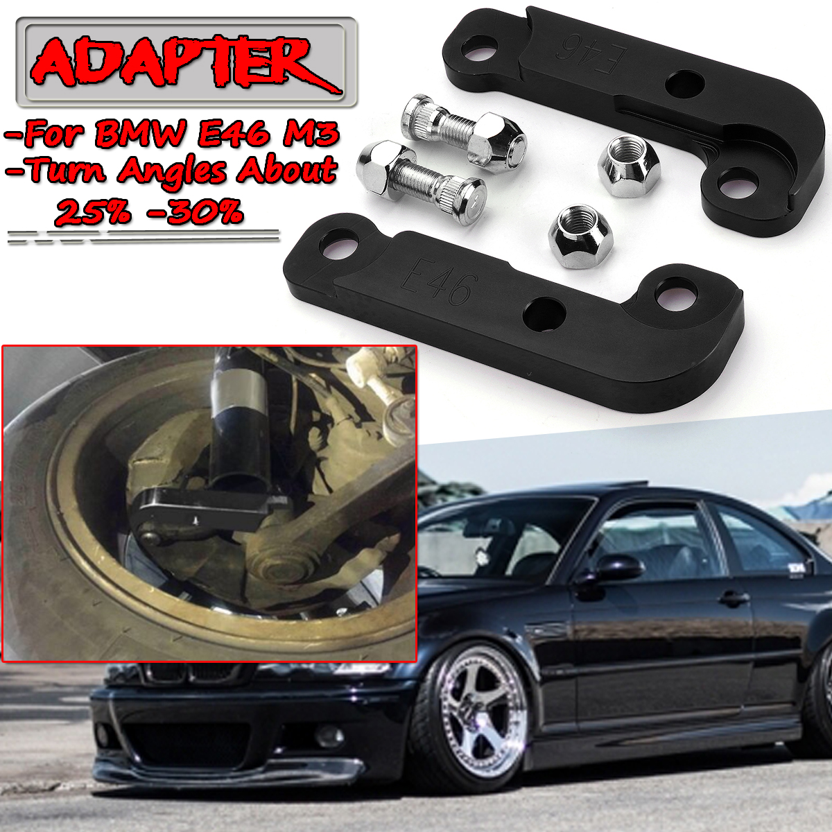 Adapter-Tire-Increasing-Turn-Angle-25-30-For-BMW-E46-M3-Tuning-Drift-Power-Black-1471138