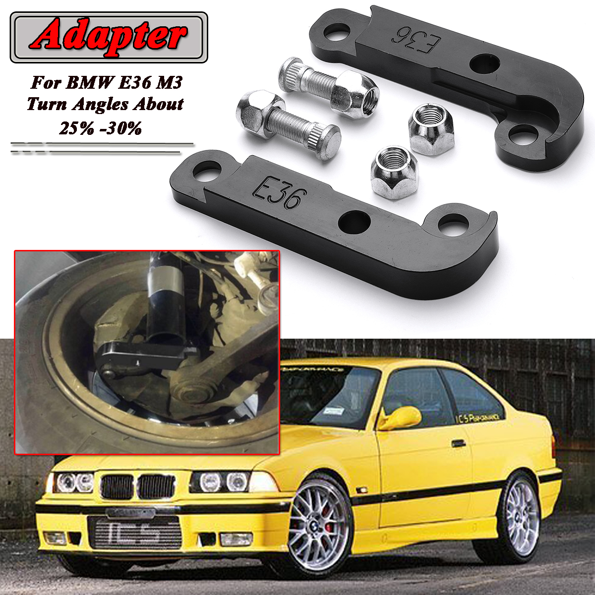 Black-Adapter-Tire-Increasing-Turn-Angles-About-25--30-Drift-Lock-Kit-For-BMW-E36-M3-1470520
