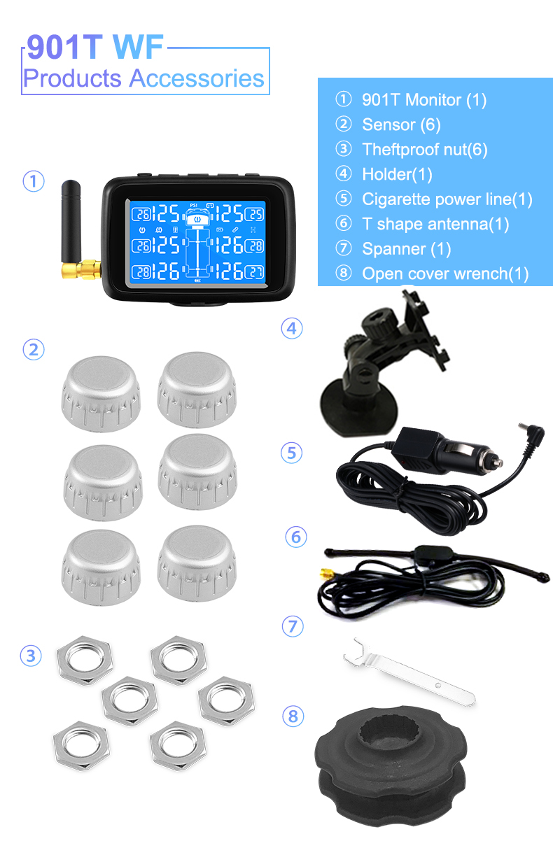 CAREUD-U901T-TPMS-Wireless-Tire-Pressure-Monitoring-System-with-6-External-Sensors-Replaceable-Batte-1715519