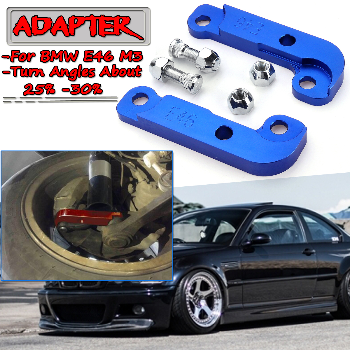 CNC-Adapter-Tire-Increasing-Turn-Angle-25-30-For-BMW-E46-M3-Tuning-Drift-Power-Blue-1471136
