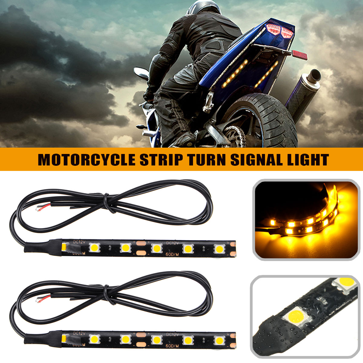 12V-Pair-6-LED-5050-Motorcycle-Strip-Turn-Signal-Indicator-Blinker-Light-Amber-1431087