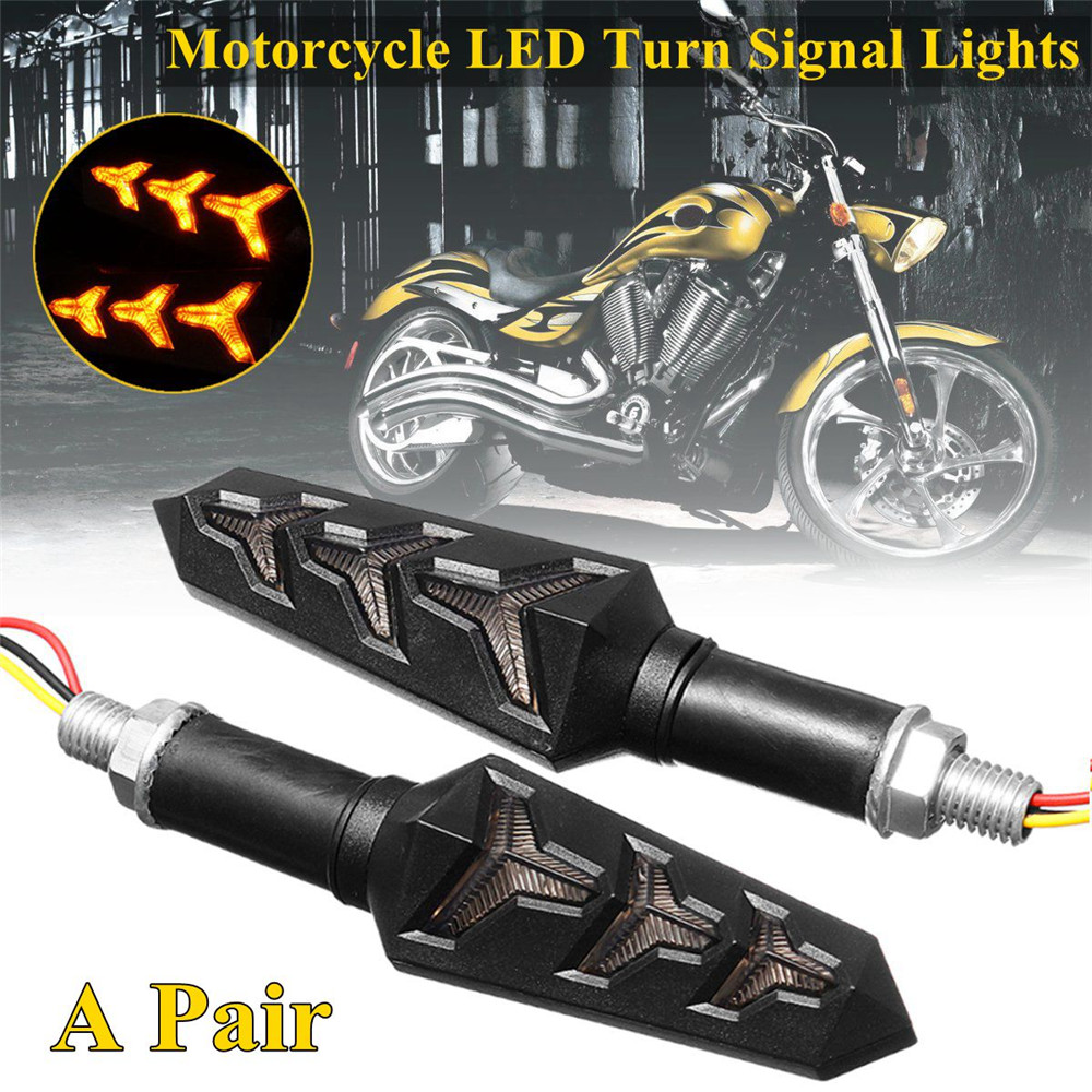 2PCS-12V-Black-Motorcycle-Streamer-Steering-Turn-Signal-Lights-Lamps-Amber-LED-1343686