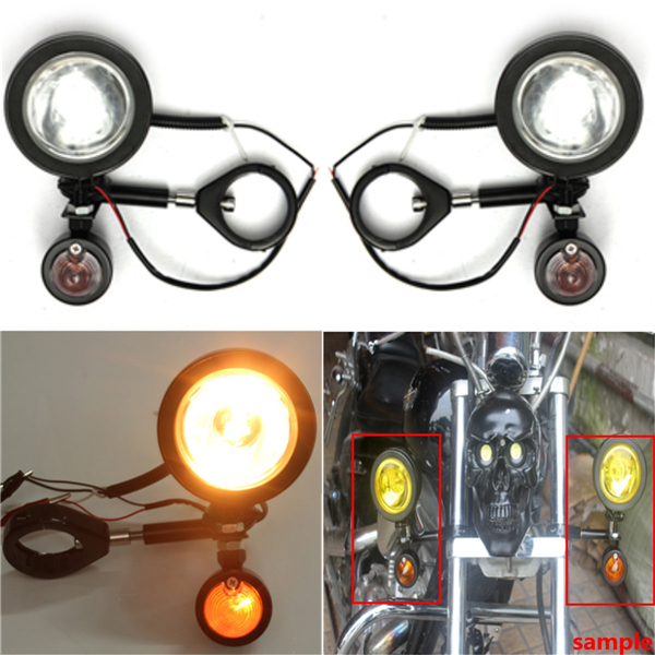 Metal-Shell-Motorcycle-Fog-Light-and-Turn-Signal-49mm-Mount-Bracket-Amber-993226