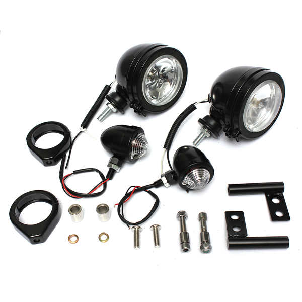 Metal-Shell-Motorcycle-Fog-Light-and-Turn-Signal-49mm-Mount-Bracket-Amber-993226