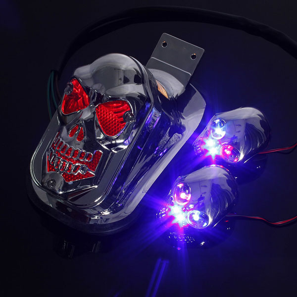 Motorcycle-Quad-ATV-Turn-Signal-Rear-Brake-Tail-Light-Chrome-Skull-922576