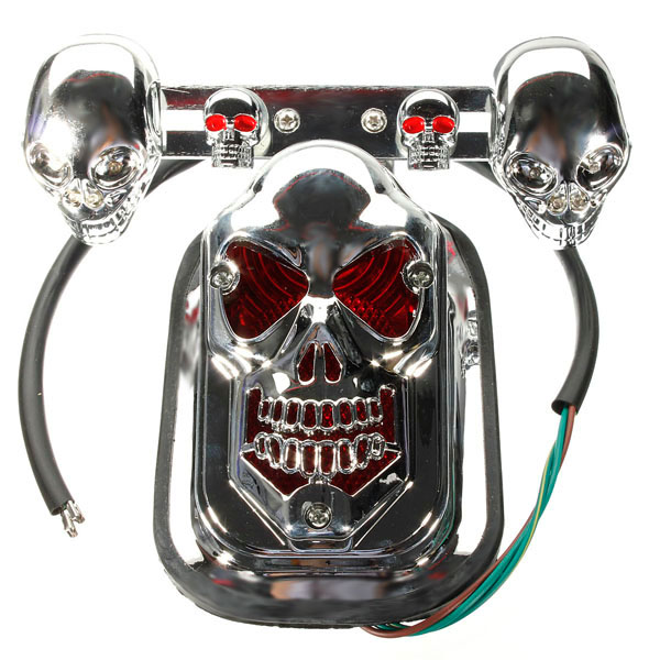 Motorcycle-Quad-ATV-Turn-Signal-Rear-Brake-Tail-Light-Chrome-Skull-922576