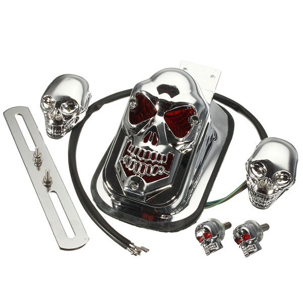 Motorcycle-Quad-ATV-Turn-Signal-Rear-Brake-Tail-Light-Chrome-Skull-922576