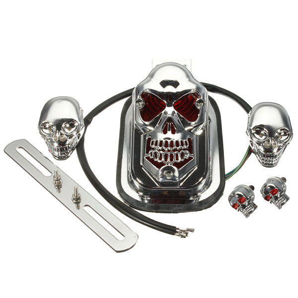 Motorcycle-Quad-ATV-Turn-Signal-Rear-Brake-Tail-Light-Chrome-Skull-922576