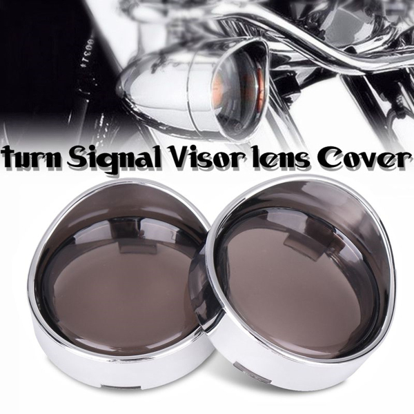 Turn-Signal-Cover-Visor-Ring-Kit-Smoked-Lens-Chrome-For-Harley-1204521