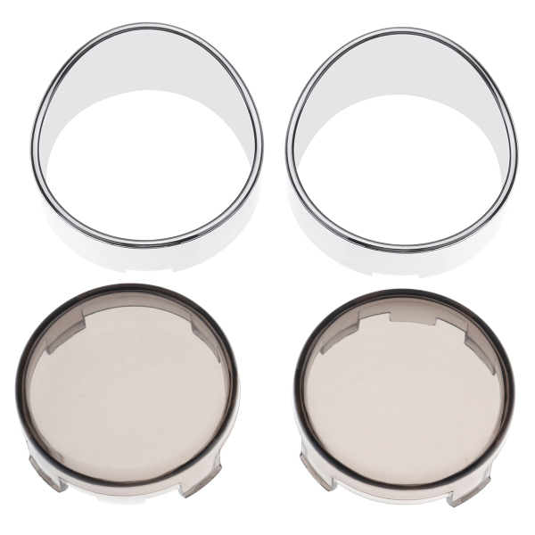 Turn-Signal-Cover-Visor-Ring-Kit-Smoked-Lens-Chrome-For-Harley-1204521