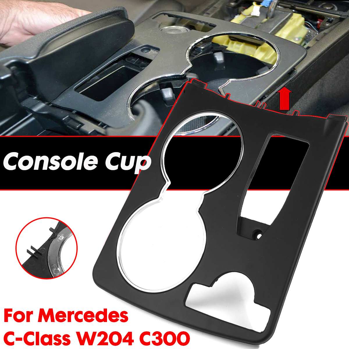 Black-Console-Car-Cup-Holder-Trim-Cover-Fit-For-Mercedes-C-Class-W204-C300-2008--2014-1538383