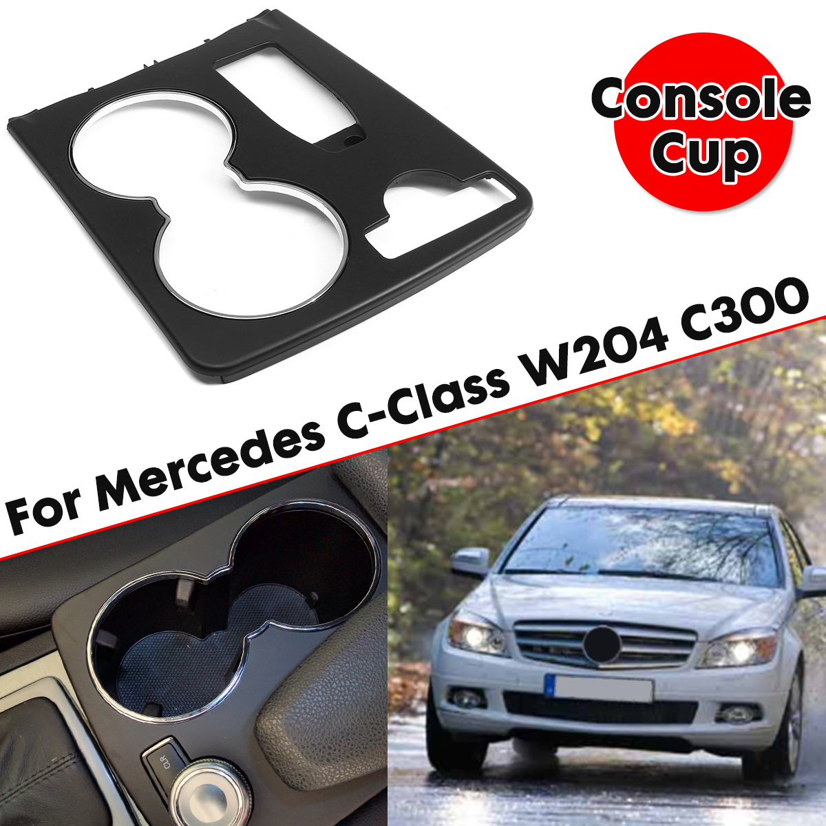 Black-Console-Car-Cup-Holder-Trim-Cover-Fit-For-Mercedes-C-Class-W204-C300-2008--2014-1538383