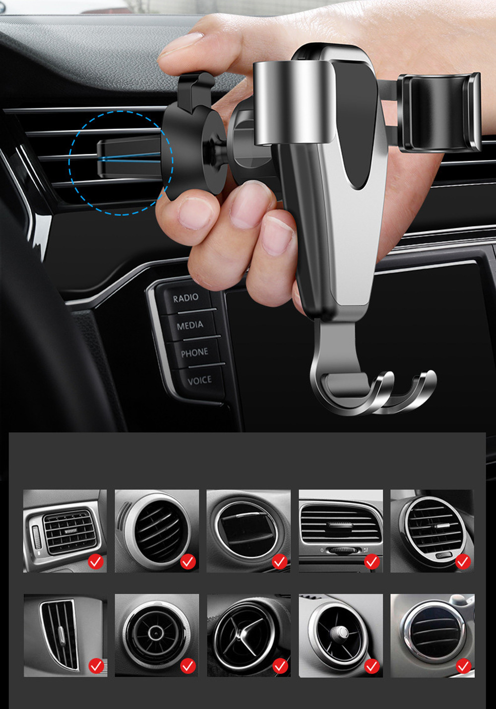 Cafele-Car-Air-Vent-Outlet-Phone-Holder-Gravity-Linkage-Support-Bracket-360deg-Rotation-Universal-1335803