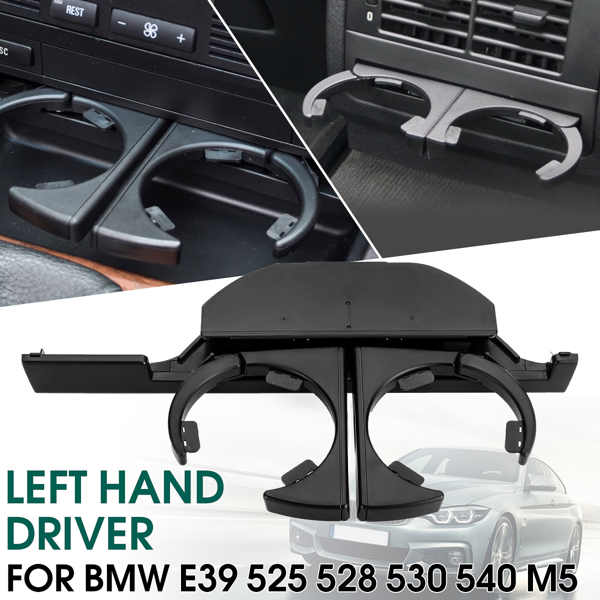 Console-Front-Left-Hand-Driving-ABS-Black-Cup-Holder-Mount-for-BMW-E39-525-528-530-540-M5-1266700