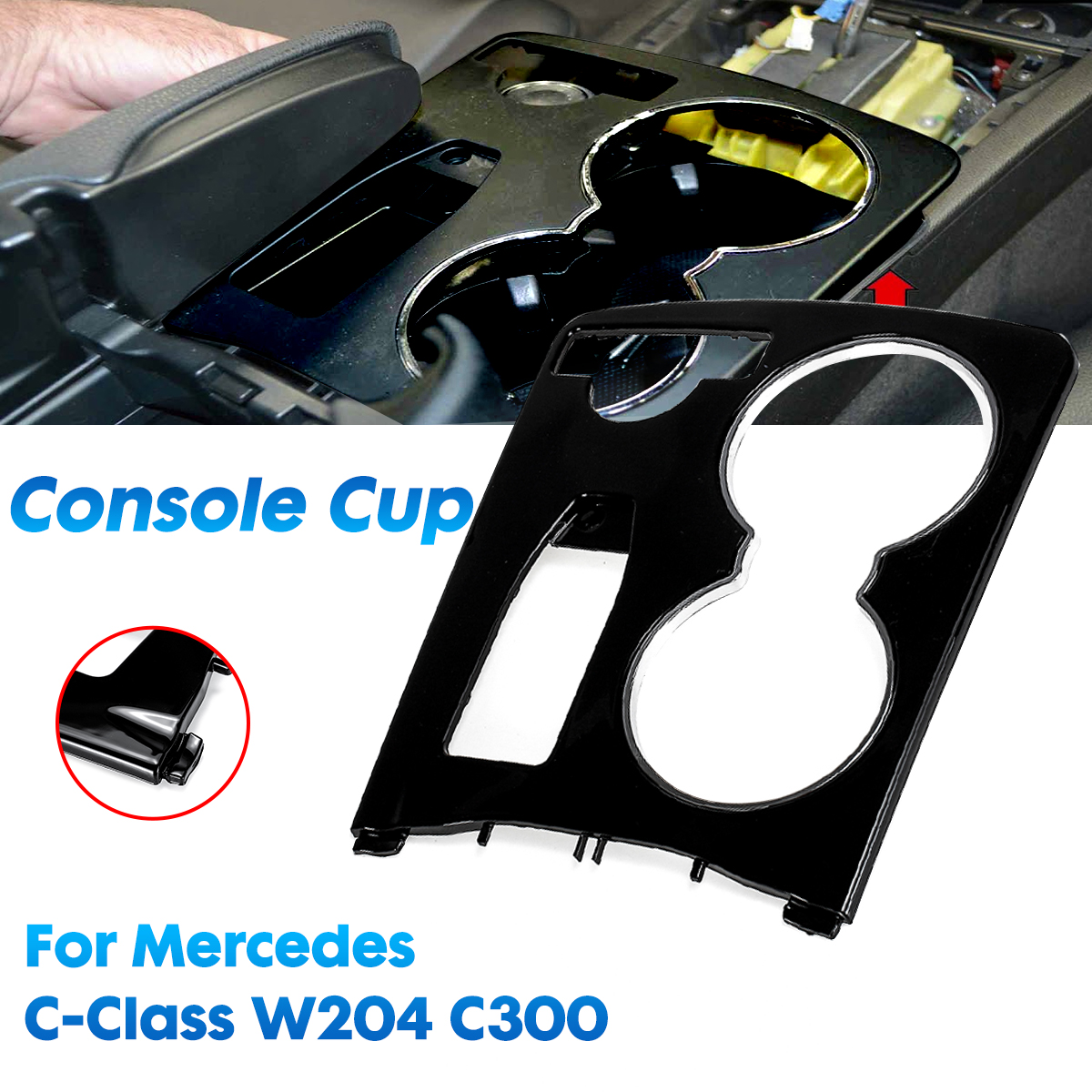 Glossy-Black-Console-Car-Cup-Holder-Trim-Cover-For-Mercedes-C-Class-W204-C300-1551175