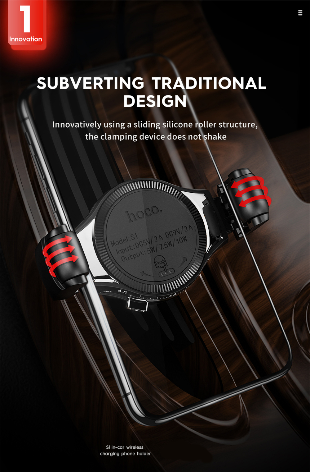 HOCO-QI-10W-Scrolling-Design-Car-Wireless-Fast-Charger-Air-Vent-Phone-Holder-Bracket-for-iPhone-XS-1384832