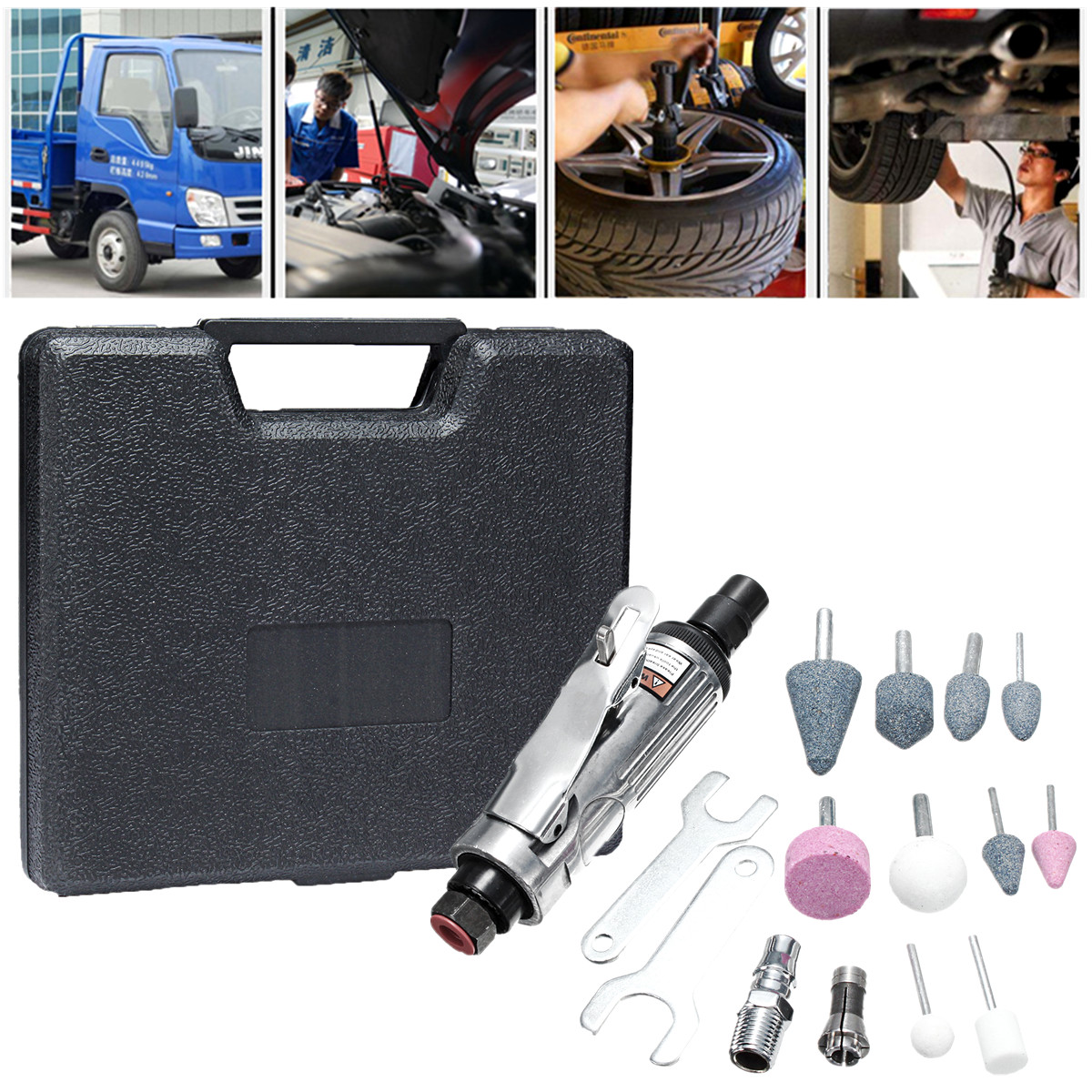 16Pcs-14-Inch-Car-Air-Compressor-90psi-Grinder-Rotary-Tool-Kit-With-Stones--Case-1159882