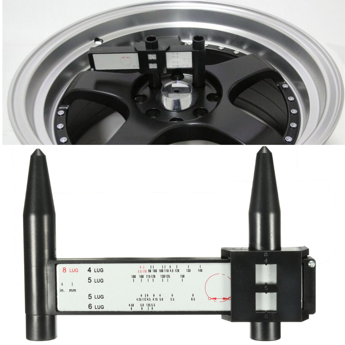 4-5-6-8-Lug-Wheel-Bolt-Pattern-Gauge-Tool-Quick-Measuring-Measurement-Black-1063880