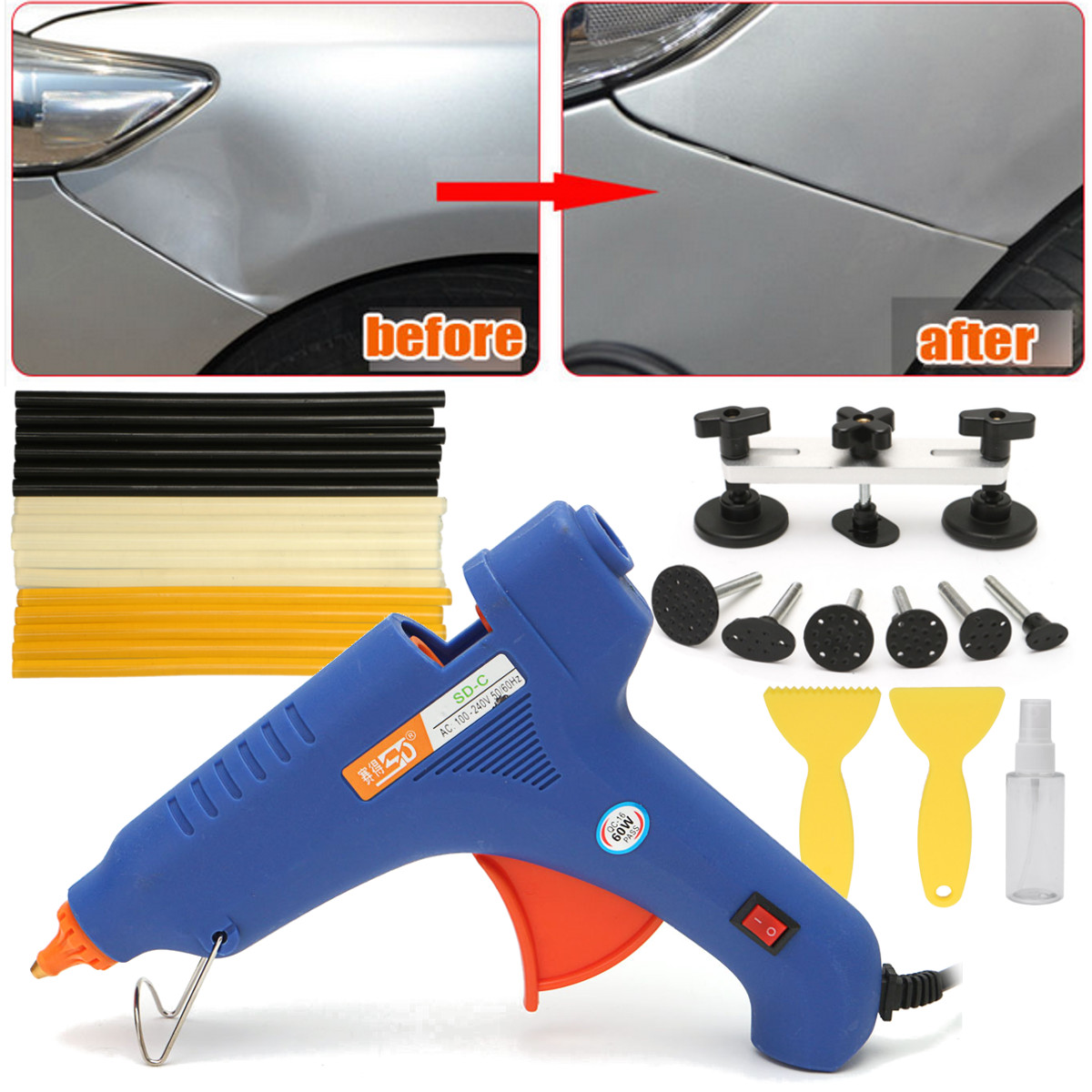 Car-Paintless-Dent-Repair-Removal-PDR-Tools-Kit-Auto-Body-Bridge-Puller-Glue-Tab-1201657