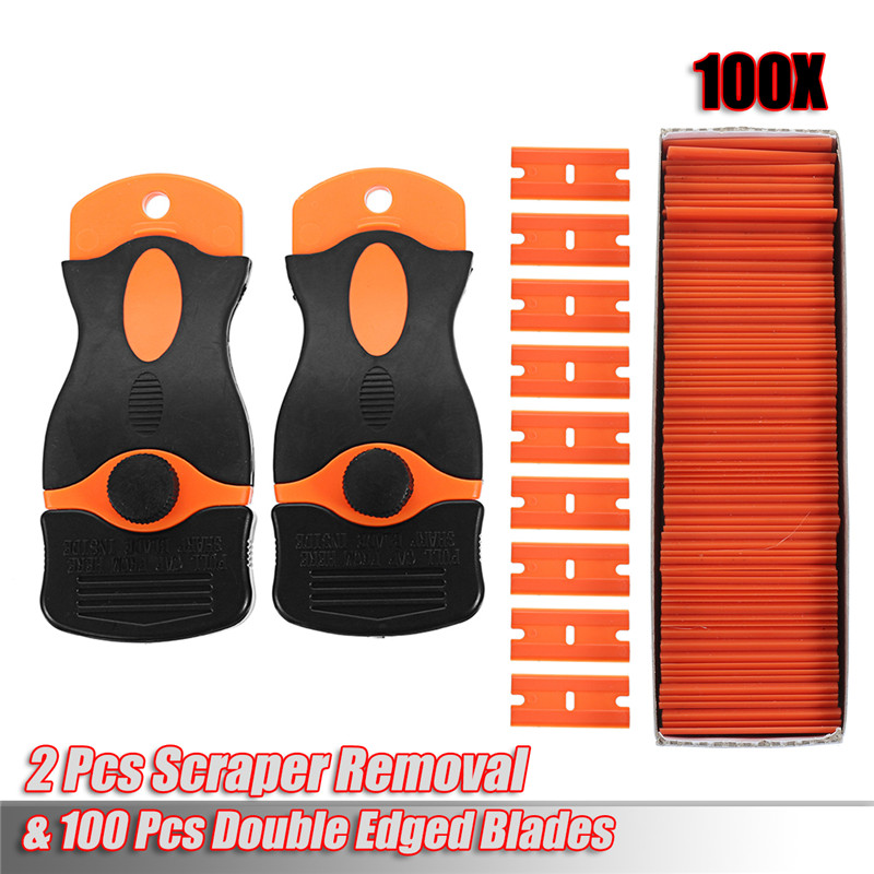 DIY-100X-Plastic-Double-Edged-Razor-Blades--2X-Scraper-Removal-Tools-Kit-for-Car-Offroad-1294970