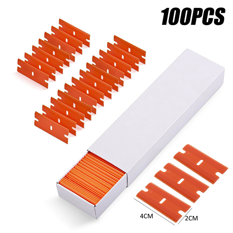 DIY-100X-Plastic-Double-Edged-Razor-Blades--2X-Scraper-Removal-Tools-Kit-for-Car-Offroad-1294970