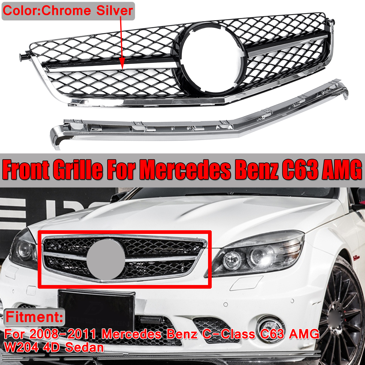 Front-Racing-Mesh-Grille-For-Mercedes-Benz-2008-2011-C63AMG-W204-Sedan-1514716