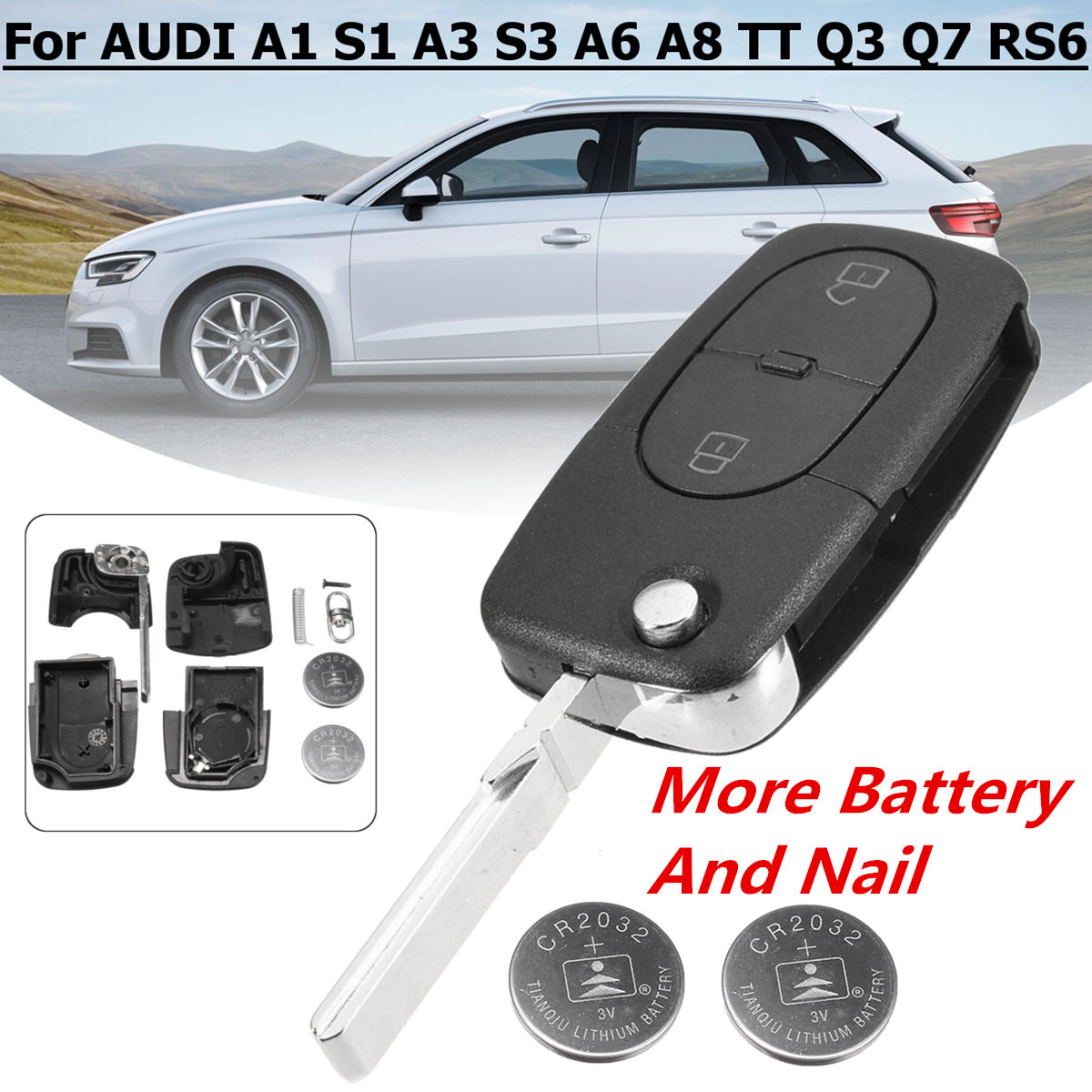 2-Button-Remote-Key-Fob-Case-Shell--Battery-For-Audi-S1-A3-S3-A6-A8-TT-Q3-Q7-RS6-1746136