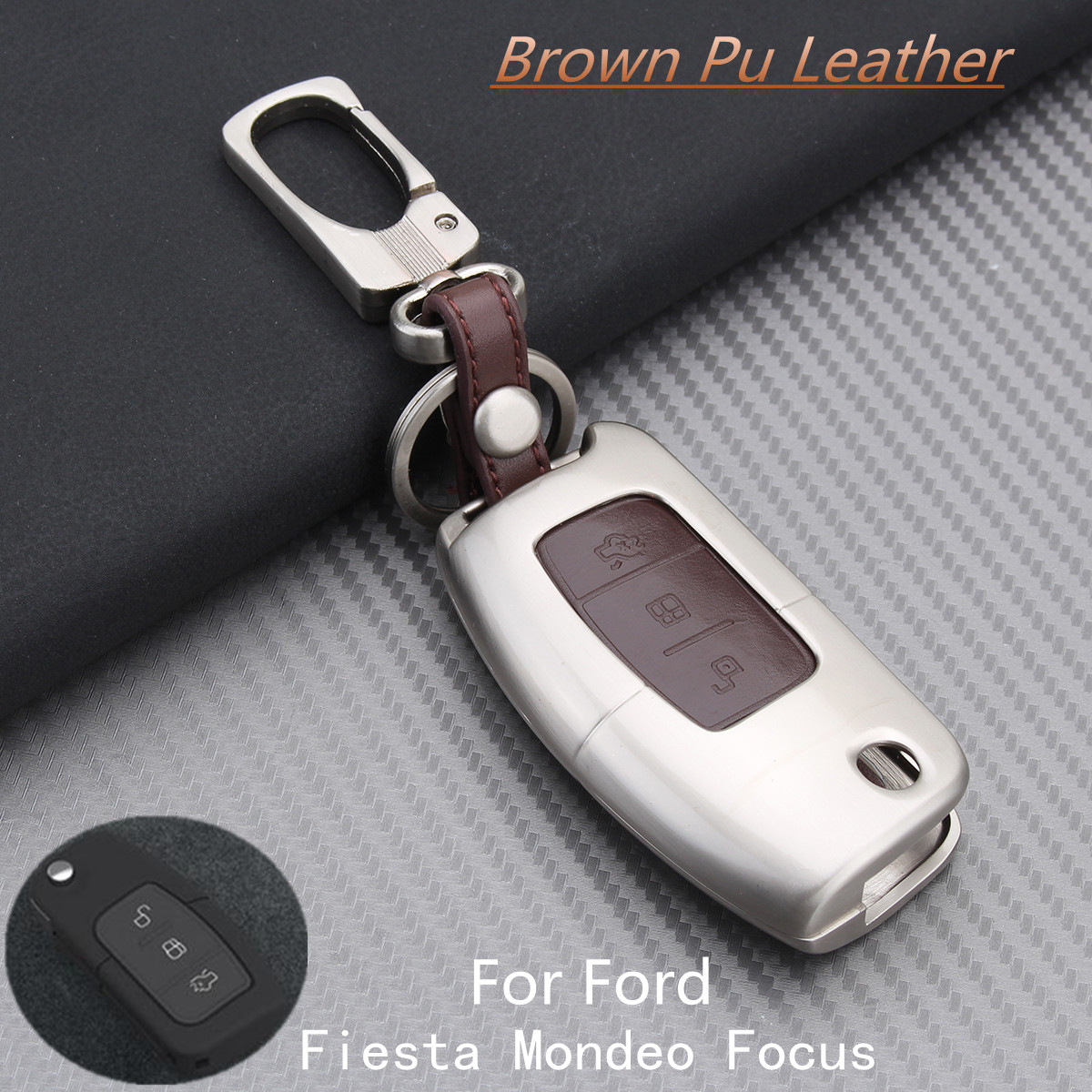 3-Buttons-PU-Leather-Alloy-Remote-Key-Case-Cover-Holder-For-Ford-Fiesta-Mondeo-Focus-1329254