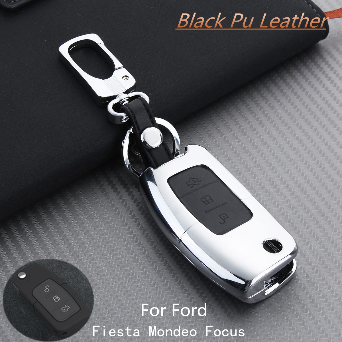 3-Buttons-PU-Leather-Alloy-Remote-Key-Case-Cover-Holder-For-Ford-Fiesta-Mondeo-Focus-1329254