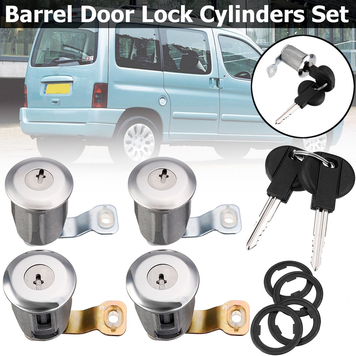 4-Barrel-Door-Lock-Cylinders-with-Two-Keys-for-Peugeot-Partner-Citr0en-Xsara-1339084