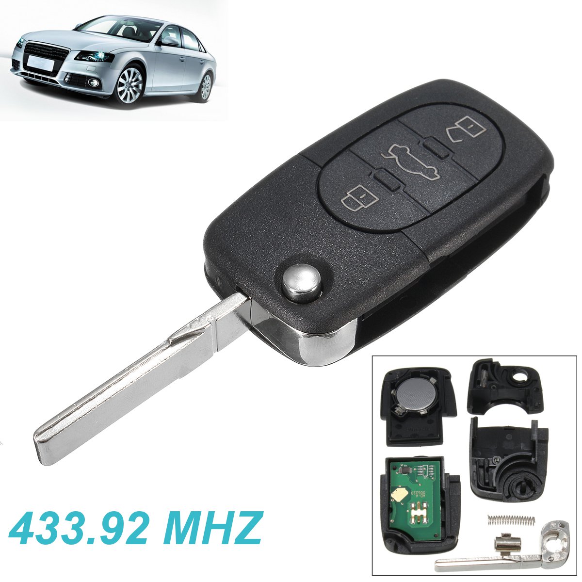 433MHZ-3-Button-Flip-Remote-Key-Fob-ID48-Chip-for-Auid-A3-A4-A6-TT-4D0-837-231-A-1124566
