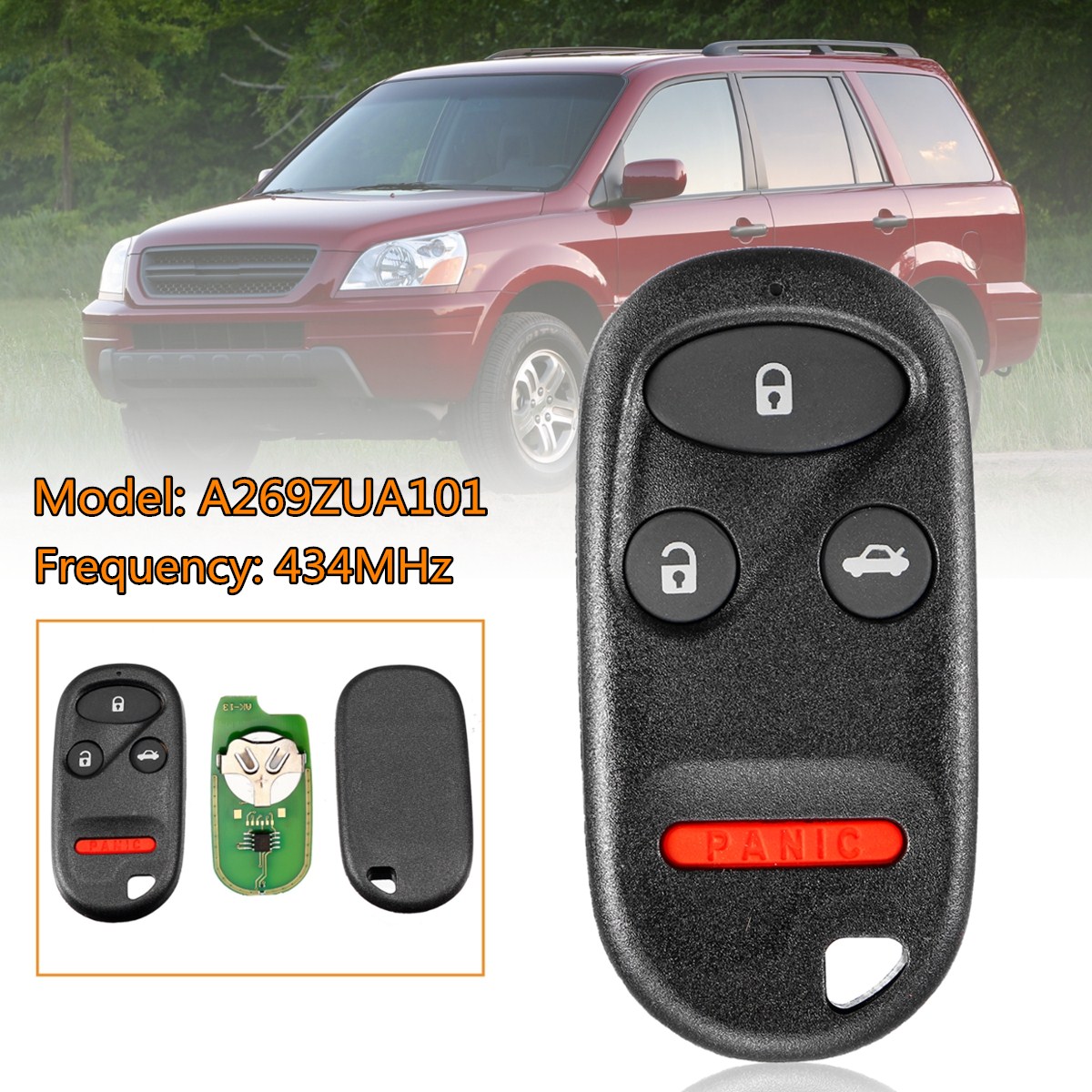 434MHz-4-Buttons-Remote-Key-Fob-Case-ShellBattery-for-Honda-Civic-Accord-1342954