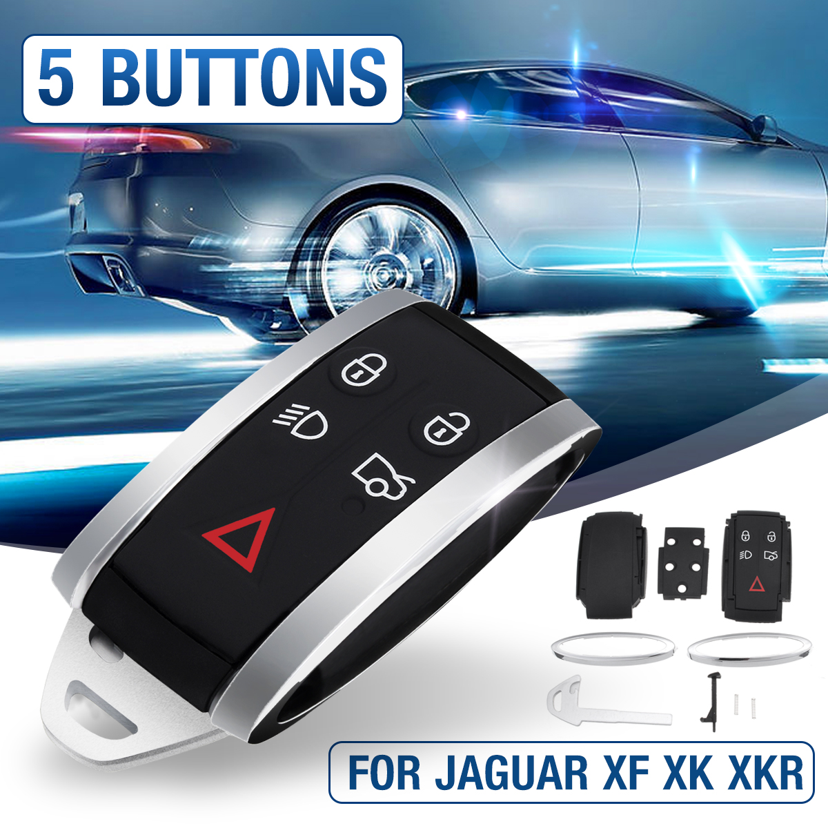 5-Buttons-Remote-Keyless-Fob-Case-Shell-with-Uncut-Key-Blade-For-Jaguar-XF-XK-XKR-1766703