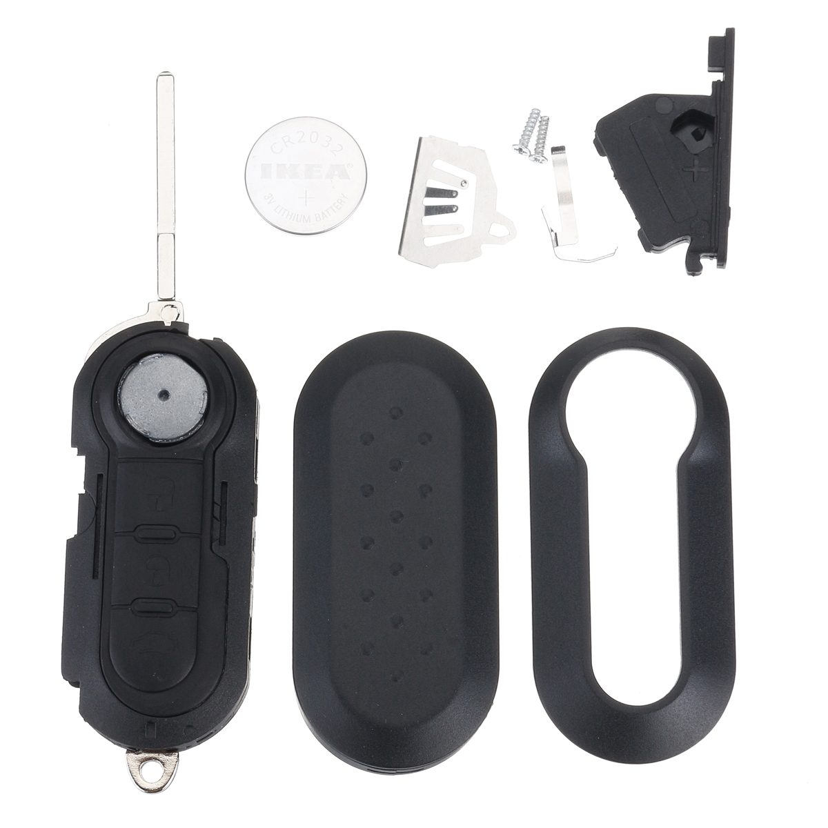 Car-3-Buttons-Remote-Flip-Key-Cover-Case-Shell-w-Blade--Battery-For-Fiat-500-1228618