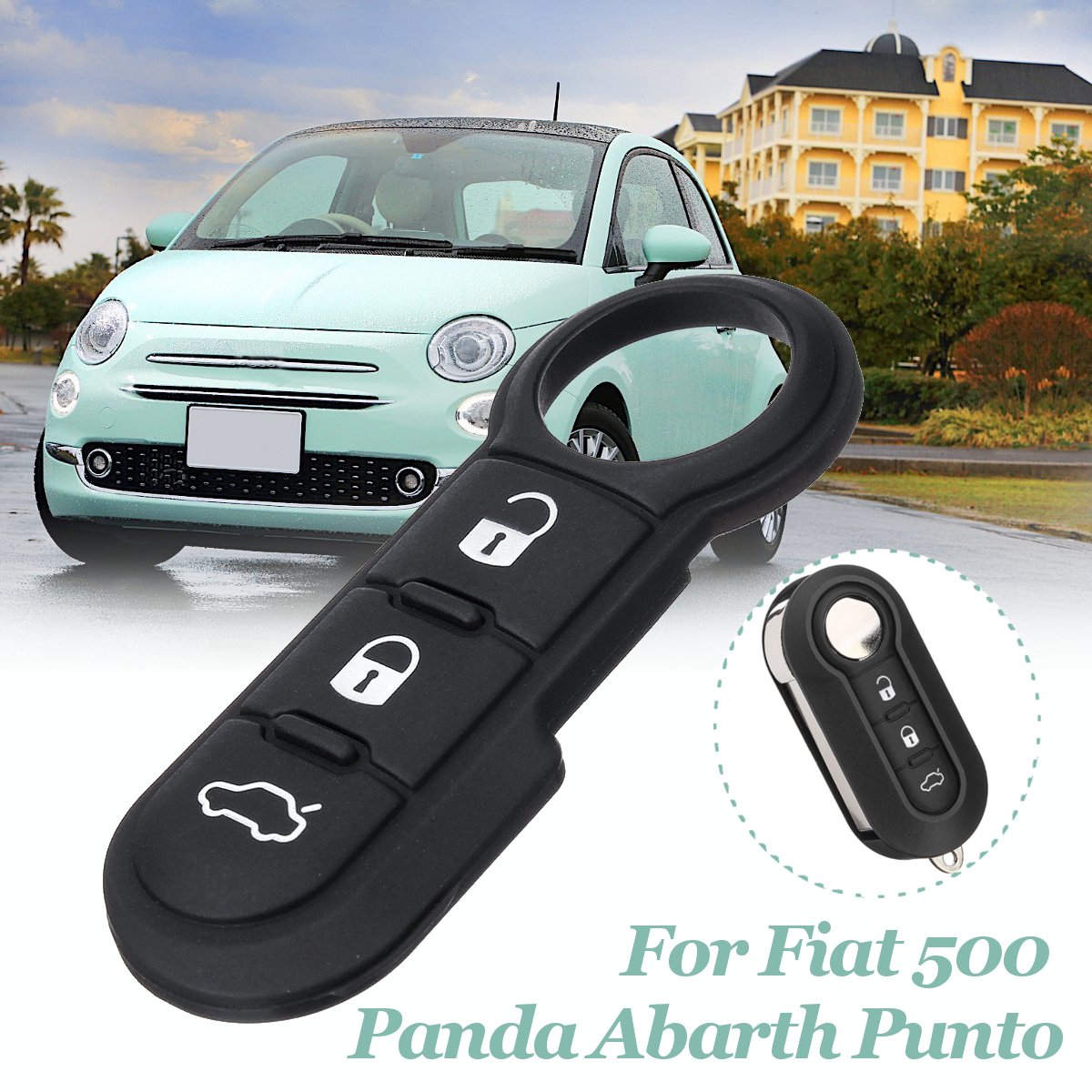 Car-Fob-Remote-Key-Case-3-Button-Rubber-Pad-For-Fiat-500-Panda-Abarth-Punto-1561202